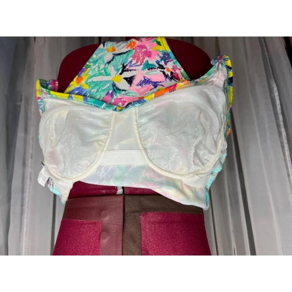 one piece swimsuit floral high cut green yellow orange bright - Picture 7 of 10